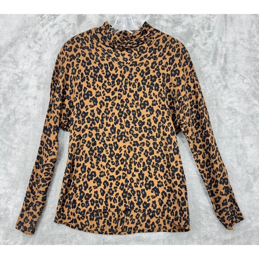 Vintage Mondi Shirt Women 34 US Small Leopard‎ Animal Print Mock Statement Brown